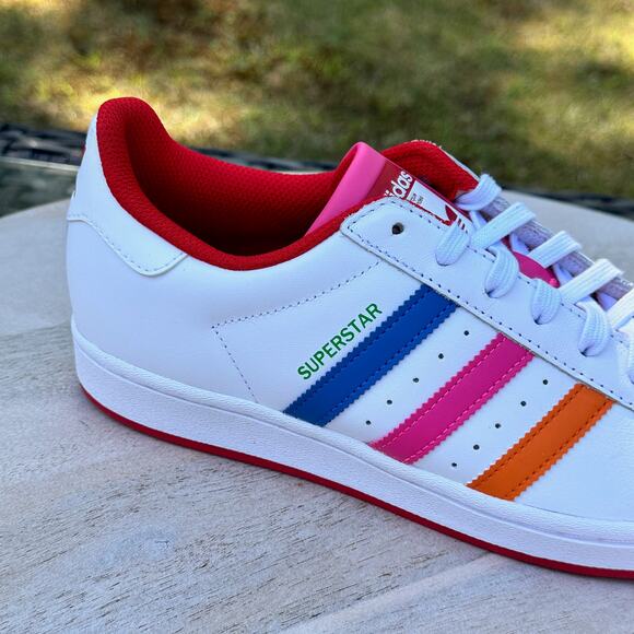 Adidas Originals Women’s Superstar Shoes White Red Navy Pink Orange ID9774 Sz 10 - Picture 8 of 14